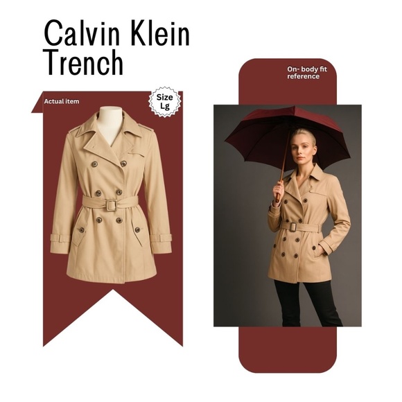 🧥 Calvin Klein Signature Trench| SZ L | Like New #CalvinKlein #LuxuryOnABudget! - Picture 1 of 16